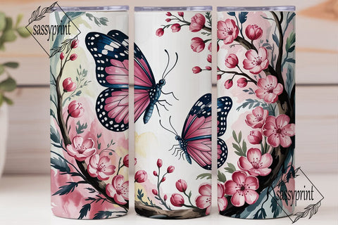 Pink Butterfly Blossom 20oz Tumbler Wrap Sublimation sassyprint 