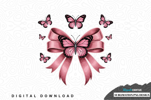 Pink butterfly bow sublimation png design Sublimation Regulrcrative 