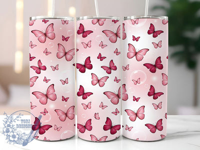 Pink Butterfly Bubbles 20oz Tumbler, Pink Butterfly, Butterfly Bubbles, Pink Bubbles, Butterfly Tumbler, 20oz Tumbler, Pink Tumbler, Tumbler Wrap Sublimation ToriDesigns 