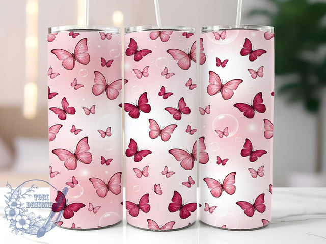 Pink Butterfly Bubbles 20oz Tumbler, Pink Butterfly, Butterfly Bubbles, Pink Bubbles, Butterfly Tumbler, 20oz Tumbler, Pink Tumbler, Tumbler Wrap Sublimation ToriDesigns 