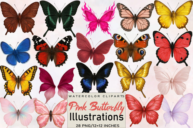 Pink Butterfly Clipart Bundle. Sublimation SVGArt 
