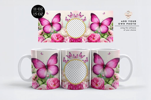 Pink Butterfly Custom Photo Mug Wrap Sublimation PNG Sublimation BijouBay 