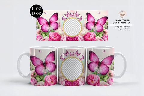 Pink Butterfly Custom Photo Mug Wrap Sublimation PNG Sublimation BijouBay 