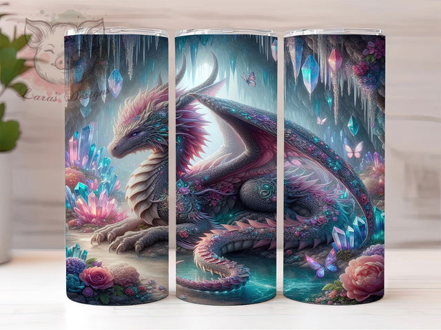 Pink Butterfly Fantasy Dragon Tumbler, Dragon With Butterflies Wrap, 20oz Tumbler Sublimation, Fantasy Dragon Design, Butterfly Dragon Art, Magical Dragon Tumbler, Whimsical Dragon Wrap Sublimation Lara' s Designs 