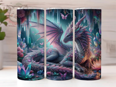 Pink Butterfly Fantasy Dragon Tumbler, Dragon With Butterflies Wrap, 20oz Tumbler Sublimation, Fantasy Dragon Design, Butterfly Dragon Art, Magical Dragon Tumbler, Whimsical Dragon Wrap Sublimation Lara' s Designs 