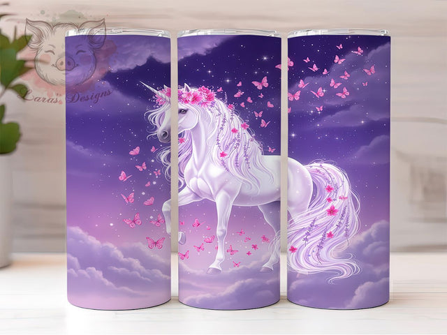 Pink Butterfly Fantasy Horse Tumbler, Horse With Butterflies Wrap, 20oz Tumbler Sublimation, Fantasy Horse Design, Butterfly Horse Art, Pastel Horse Tumbler, Magical Horse Wrap Sublimation Lara' s Designs 