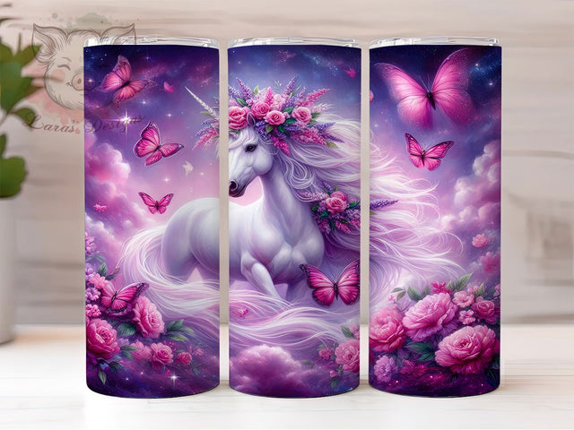 Pink Butterfly Fantasy Horse Tumbler, Horse With Butterflies Wrap, 20oz Tumbler Sublimation, Fantasy Horse Design, Butterfly Horse Art, Pastel Horse Tumbler, Magical Horse Wrap Sublimation Lara' s Designs 