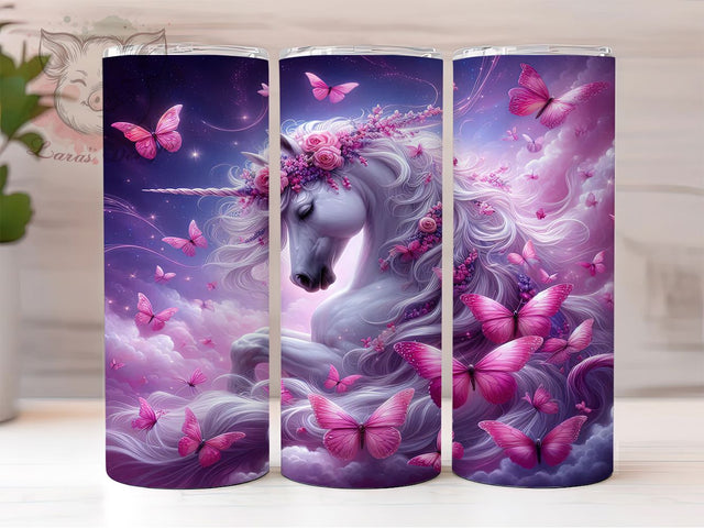 Pink Butterfly Fantasy Horse Tumbler, Horse With Butterflies Wrap, 20oz Tumbler Sublimation, Fantasy Horse Design, Butterfly Horse Art, Pastel Horse Tumbler, Magical Horse Wrap Sublimation Lara' s Designs 