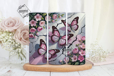 Pink Butterfly Floral 20oz Tumbler Wrap Sublimation sassyprint 