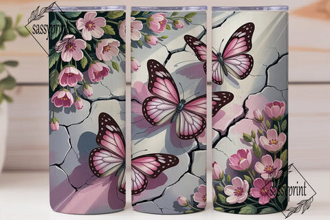 Pink Butterfly Floral 20oz Tumbler Wrap Sublimation sassyprint 