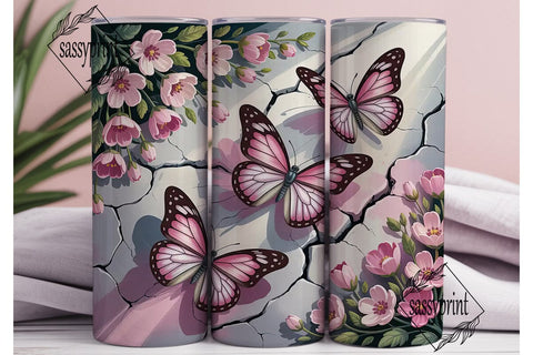 Pink Butterfly Floral 20oz Tumbler Wrap Sublimation sassyprint 