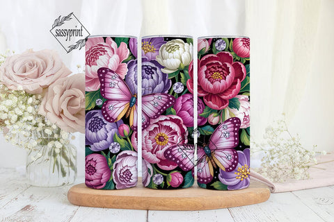 Pink Butterfly Floral 20oz Tumbler Wrap Sublimation sassyprint 