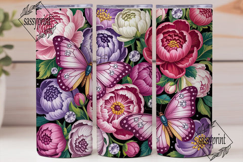 Pink Butterfly Floral 20oz Tumbler Wrap Sublimation sassyprint 