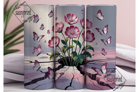 Pink Butterfly Floral 20oz Tumbler Wrap Sublimation sassyprint 