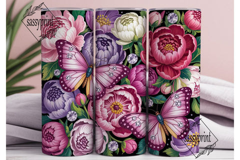 Pink Butterfly Floral 20oz Tumbler Wrap Sublimation sassyprint 