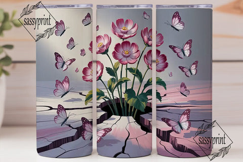 Pink Butterfly Floral 20oz Tumbler Wrap Sublimation sassyprint 