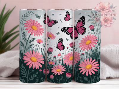 Pink Butterfly Floral Tumbler Wrap, Simple Line Art Tumbler, Minimalist Butterfly Sublimation, Elegant Floral Cup, Modern Line Art Drinkware, Butterfly Flower Mug, Chic Minimal Digital Sublimation Li Zamperini 
