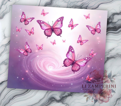 Pink Butterfly Glitter 20oz Tumbler Wrap, Glitter Tumbler Design, 20oz Sublimation Wrap, Butterfly Drinkware, Unique Gift Idea, Colorful Tumbler Pattern, Floral Glitter Tumbler Sublimation Li Zamperini 