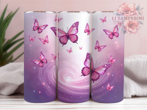 Pink Butterfly Glitter 20oz Tumbler Wrap, Glitter Tumbler Design, 20oz Sublimation Wrap, Butterfly Drinkware, Unique Gift Idea, Colorful Tumbler Pattern, Floral Glitter Tumbler Sublimation Li Zamperini 