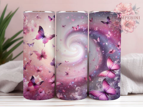 Pink Butterfly Glitter 20oz Tumbler Wrap, Glitter Tumbler Design, 20oz Sublimation Wrap, Butterfly Drinkware, Unique Gift Idea, Colorful Tumbler Pattern, Floral Glitter Tumbler Sublimation Li Zamperini 