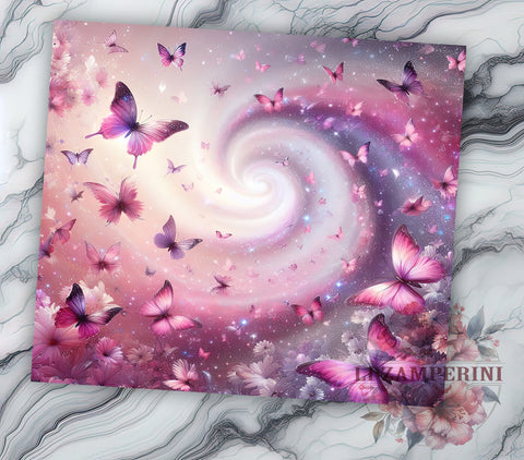 Pink Butterfly Glitter 20oz Tumbler Wrap, Glitter Tumbler Design, 20oz Sublimation Wrap, Butterfly Drinkware, Unique Gift Idea, Colorful Tumbler Pattern, Floral Glitter Tumbler Sublimation Li Zamperini 
