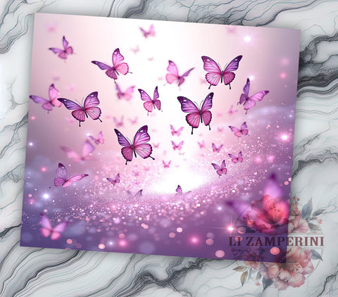 Pink Butterfly Glitter 20oz Tumbler Wrap, Glitter Tumbler Design, 20oz Sublimation Wrap, Butterfly Drinkware, Unique Gift Idea, Colorful Tumbler Pattern, Floral Glitter Tumbler Sublimation Li Zamperini 