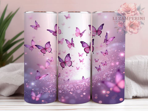 Pink Butterfly Glitter 20oz Tumbler Wrap, Glitter Tumbler Design, 20oz Sublimation Wrap, Butterfly Drinkware, Unique Gift Idea, Colorful Tumbler Pattern, Floral Glitter Tumbler Sublimation Li Zamperini 