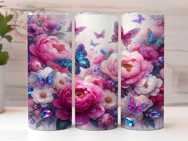 Pink Butterfly Glitter Sparkly Feminine Tumbler, Glitter Butterfly Wrap, 20oz Sublimation Design, Sparkly Insect PNG, Feminine Tumbler Wrap, Butterfly Cup Design, Cute Pink Tumbler Sublimation Lara' s Designs 