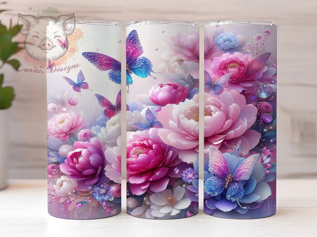 Pink Butterfly Glitter Sparkly Feminine Tumbler, Glitter Butterfly Wrap, 20oz Sublimation Design, Sparkly Insect PNG, Feminine Tumbler Wrap, Butterfly Cup Design, Cute Pink Tumbler Sublimation Lara' s Designs 