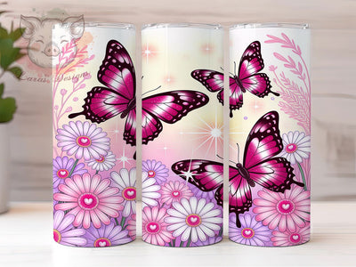 Pink Butterfly Heart Valentine Tumbler, Heart Pattern Design, Romantic Seamless Style, 20Oz Sublimation Wrap, Cute Love Art, Elegant Valentine Texture, Tumbler Sublimation Sublimation Lara' s Designs 