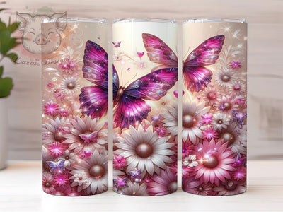 Pink Butterfly Heart Valentine Tumbler, Heart Pattern Design, Romantic Seamless Style, 20Oz Sublimation Wrap, Cute Love Art, Elegant Valentine Texture, Tumbler Sublimation Sublimation Lara' s Designs 
