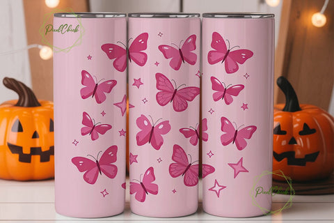 Pink Butterfly Sparkle 20oz Tumbler Sublimation PixelChick 