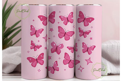 Pink Butterfly Sparkle 20oz Tumbler Sublimation PixelChick 