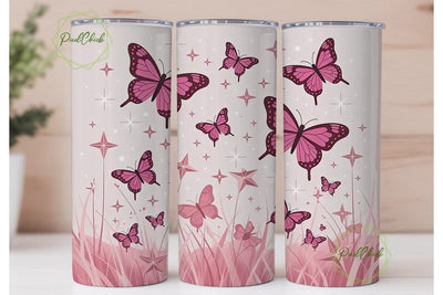 Pink Butterfly Sparkle 20oz Tumbler Sublimation PixelChick 