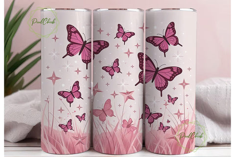 Pink Butterfly Sparkle 20oz Tumbler Sublimation PixelChick 