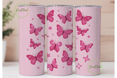 Pink Butterfly Sparkle 20oz Tumbler Sublimation PixelChick 