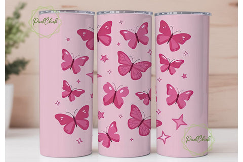Pink Butterfly Sparkle 20oz Tumbler Sublimation PixelChick 