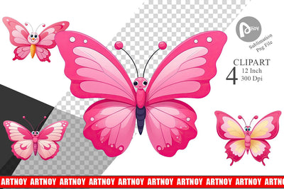 Pink Butterfly Valentine Clipart Sublimation artnoy 