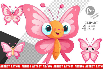Pink Butterfly Valentine Clipart Sublimation artnoy 