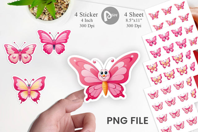Pink Butterfly Valentine Sticker Sublimation artnoy 