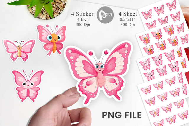 Pink Butterfly Valentine Sticker Sublimation artnoy 