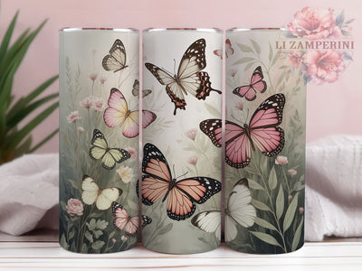 Pink Camo Butterfly Floral Tumbler, Butterfly Camouflage Tumbler, Seamless Floral Wrap, Whimsical Butterfly Wrap, Artistic Camo Wrap, Sublimation Design, Trendy Gift Idea Sublimation Li Zamperini 