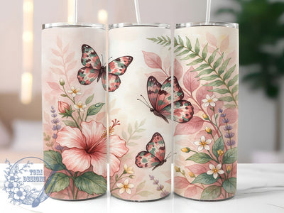 Pink Camo Butterfly Sage 20oz Tumbler, Watercolor Butterfly, Camouflage Wings, Sage Green, Elegant Design, Skinny Tumbler, Sublimation PNG Sublimation ToriDesigns 