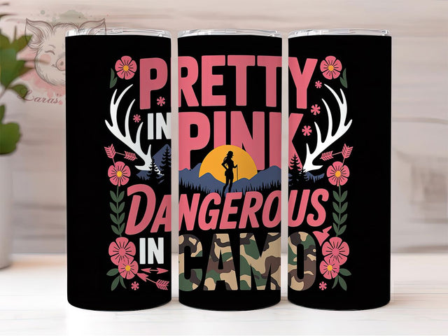 Pink Camo Hunting Girl Tumbler, Hunting Girl Wrap, 20oz Sublimation Wrap, Country Girl Cup, Outdoors Woman Design, Camouflage Print Tumbler, Tough and Girly Art Sublimation Lara' s Designs 