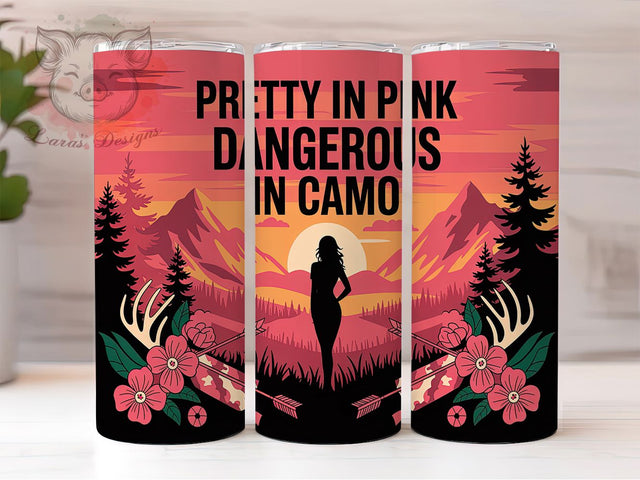 Pink Camo Hunting Girl Tumbler, Hunting Girl Wrap, 20oz Sublimation Wrap, Country Girl Cup, Outdoors Woman Design, Camouflage Print Tumbler, Tough and Girly Art Sublimation Lara' s Designs 