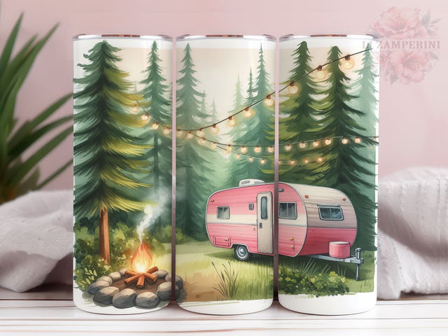 Pink Camper 20oz Tumbler Wrap PNG, Camping Tumbler Png, Straight & Tapered Tumbler Wrap, Instant Digital Download Sublimation Li Zamperini 
