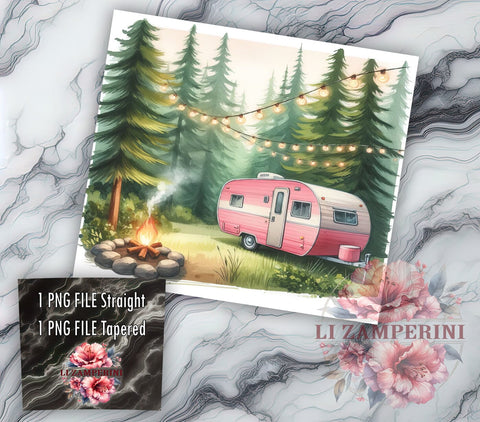 Pink Camper 20oz Tumbler Wrap PNG, Camping Tumbler Png, Straight & Tapered Tumbler Wrap, Instant Digital Download Sublimation Li Zamperini 