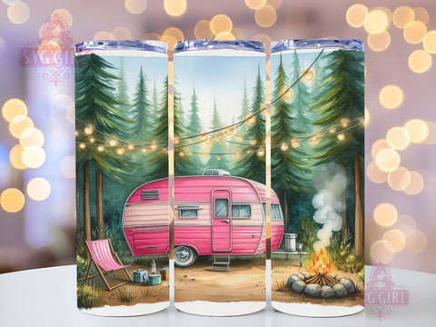 Pink Camper 20oz Tumbler Wrap Sublimation Design, Straight Tapered Tumbler Wrap, Camping Tumbler Png, Instant Digital Download Sublimation SvggirlplusArt 