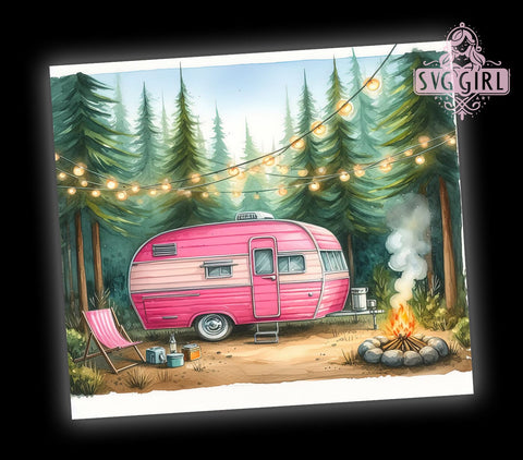 Pink Camper 20oz Tumbler Wrap Sublimation Design, Straight Tapered Tumbler Wrap, Camping Tumbler Png, Instant Digital Download Sublimation SvggirlplusArt 