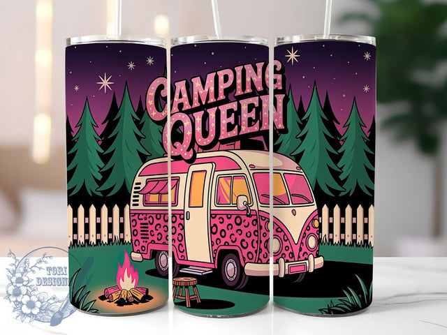 Pink Camping Queen Adventure Tumbler, Pink Camper Wrap, Glamper Tumbler Design, 20oz Sublimation Wrap, Outdoor Adventure Tumbler, Camper Van Tumbler, Travel Lover Tumbler Sublimation ToriDesigns 